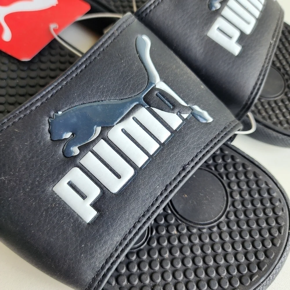 NWT Puma Cool Cat Leap JR Slide Youth Boys Black Casual Sandals 383619 Sz 6C